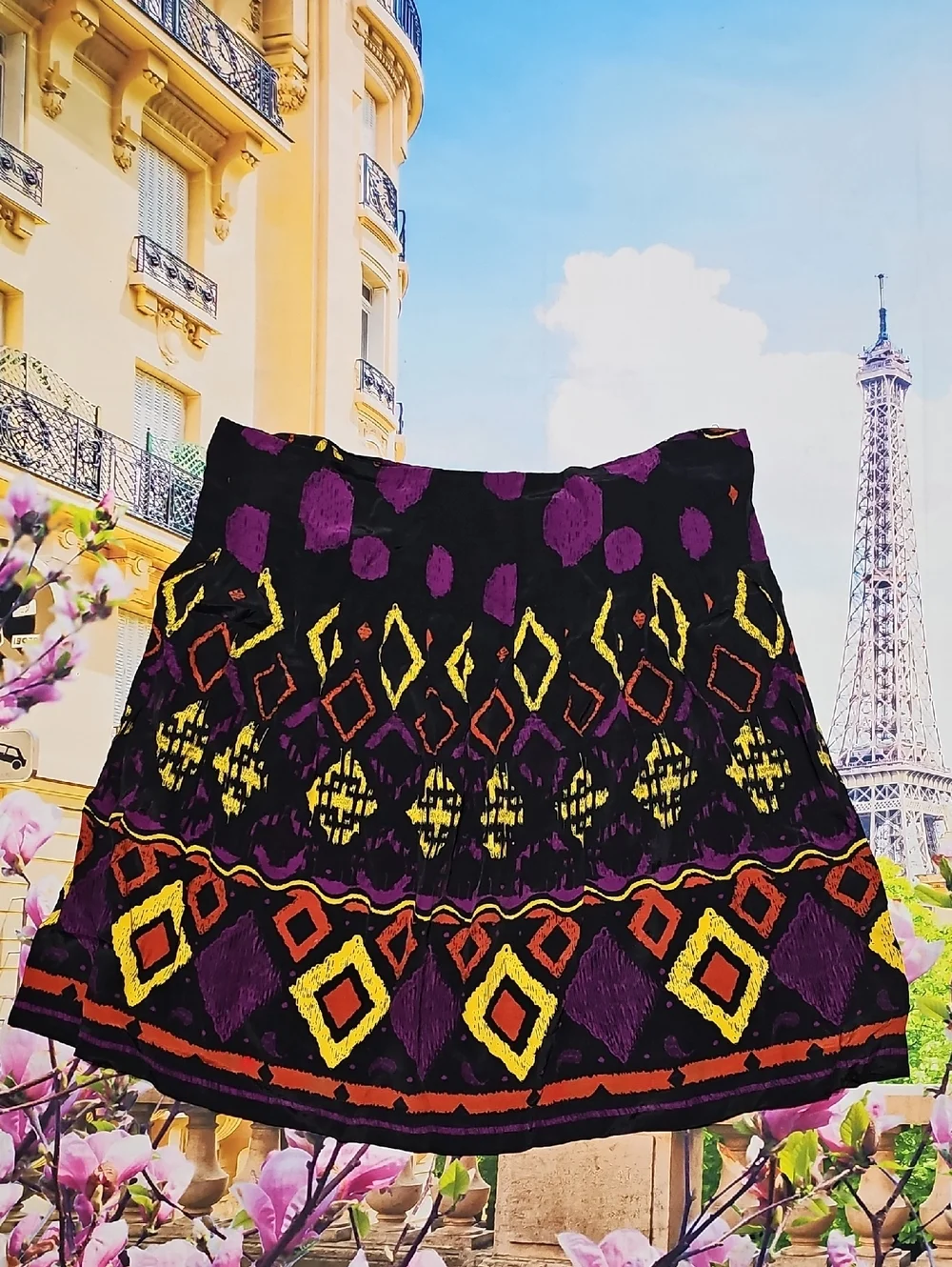 Dolce Vita Colorful Geometric Skirt Black Purple Printed A-Line Size Small - Picture 1 of 6